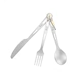 KEITH Titanium 3-in-1 Camping Cutlery Set, Spoon Fork Knife, with Storage Bag