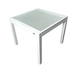 MOMMA HOME Ausziehbarer Gartentisch, Aluminium und gehärtetes Glas, quadratisch, ausziehbar, für den Außenbereich, Maße: 90/150 x 90 x 74 cm, Weiß