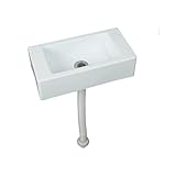Aufsatzwaschbecken eckig Waschbecken, kleines weißes Waschbecken, wandmontiertes Kunststoffbecken, weiß, geeignet für Innen- und Außenbereich[Edelstahl Kopf Wasserrohr 75cm]