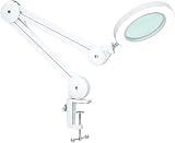 Beyamz LED Lupenleuchte, Arbeitsplatzlampe, 5 Dioptrien Lupe mit Licht - mit Klemme, Schwenkarm, Dimmbar, 3 Farbmodi, 105-mm Glaslinse - Lupe zum Lesen, Basteln - 5-fache Vergrößerung