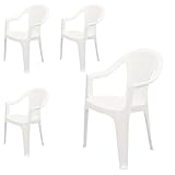 Spetebo Stapelbarer Gartenstuhl in weiß - Monoblock in Rattan Optik aus Kunststoff - Stapelstuhl Kunststoffstuhl (4 Stück - weiß)