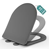 MEEJEE WC Sitz D Form, Toilettendeckel mit Absenkautomatik, Klodeckel Grau, Soft Close Toilettenbrille, WC Deckel Universal Kompatibel, Klobrille aus Duroplast, Familien Toilettensitz, Klositz