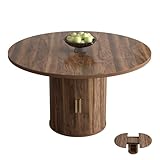 OOFAYJIA Esstisch Ausziehbar, Runder Esszimmertisch mit Holzsockel, Ausziehbar zu Oval, Moderner Küchentisch für 4-6 Personen, Rustikal Braun,Pedestal Base