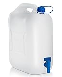 hünersdorff 817710 Wasserkanister ECO mit festmontiertem Ablasshahn / Wasserauslauf, 22 L (mit Hahn), Weiß
