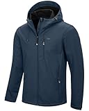 33,000ft Herren Softshelljacke Wasserbeständige Winddichte Funktionsjacke Atmungsaktive Übergangsjacke Leichte Fahhradjacke mit Kapuze Ohne Fleecefutter Mitternachtsblau L