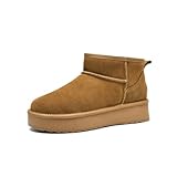 GemChve Winterschuhe Damen Warm Gefüttert Plateau Boots Winter rutschfest Bequem Winterboots Damen Fellstiefel Für Den Außenbereich Brown 38 EU
