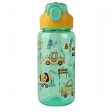 MHwan Trinkflasche Kinder, 600ml Bruchsicher und Langlebig, Auslaufsicher, BPA-Frei, One-Touch-Öffnung, Leicht zu Reinigen, Wasserflasche mit Strohhalm, Geeignet für Schule und Outdoor (Auto)