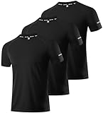 3er Pack Sportshirt Herren, Outdoor Laufshirt Kurzarm Sommer Mesh Funktionsshirt Fitness Shirt Atmungsaktiv Kurzarmshirt Sports T-Shirt Trainingsshirt Gym Shirt für Männer Black-3P05-XL