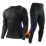 WISMBOX Thermo Unterwäsche Herren Set, Thermounterwäsche Winter mit Innenfleece, Bequeme Elastische Skiunterwäsche Funktionsunterwäsche für Training & Alltag