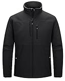33,000ft Herren Softshelljacke Wasserabweisende Übergangsjacke Warmes Fleece Gefüttert Outdoorjacke Funktionsjacke Leichte Wanderjacke mit Stehkragen Schwarz L