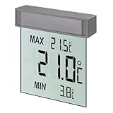 TFA Dostmann Vision digitales Fensterthermometer aussen, 30.1025, selbstklebend, großes Display mit Außentemperatur, Höchst- und Tiefstwerte, 97 x 22 x 105 mm, Silber