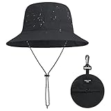 Megcdtr Regenhut Damen Wasserdicht, 56-58cm Regenhut Herren Wasserdicht, Outdoor Faltbar Anglerhut mit Seil, Sonnenhut Fischerhut Damen für Outdoor Aktivitäten und Herren(Schwarz)