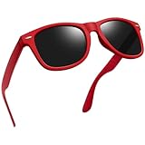 Joopin Rechteckige Schwarze Sonnenbrille Herren Retro Polarisierte Sonnenbrille Damen UV400 und Klassische Vintage Brille mit Rot Rahmen für Fahren und Tourismus (Rot Grau)