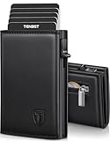 TENBST Geldbörse Herren, Slim Wallet Geldbeutel mit Münzfach & RFID Schutz, Leder Portmonee, 8 Fächer für Kreditkarten, Kartenetui Herren - Schwarz