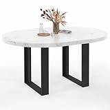 IDMarket - Esstisch, ausziehbar, rund, Phoenix, 4-6 Personen, Platte mit Marmoreffekt, Weiß, Alaska, 110-150 cm