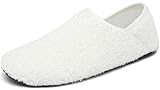 BARFULKER Winter Hausschuhe Damen Herren Warme Winterschuhe Leichte Hüttenschuhe Rutschfest Flache Pantoffeln Home Cozy Slippers,Weiß 38/39 EU