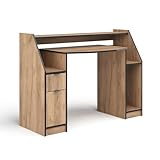 Vicco Gaming Tisch Joel, Goldkraft Eiche/Schwarz, 123.2 x 45 cm mit 1 Schublade und 1 Tür