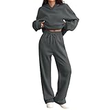 Jogginganzug Damen, Sportanzug Damen Outdoor Solid Trainingsanzug mit Taschen Zweiteiler Lange Ärmel Kapuzenpullover und Jogginghose