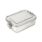 wenco Lunchbox Edelstahl Groß mit 850ml Füllmenge – Brotdose mit Fächern, Entfernbare Trennwand und 2x Silikondichtung enthalten – Wasserdicht, Spülmaschinengeeignet 18,5 x 14,5 x 5cm