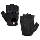 Harssidanzar Herren Halbfinger Lederhandschuhe für fahren Fingerlose Hirschleder ungefüttert Handschuhe GM005A, Schwarz,Größe M
