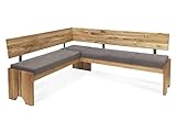 moebel-eins Bergamo Eckbank mit Truhe aus Eiche, Material Massivholz/Bezug Mikrofaser, 192 x 167 cm, grau