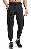 Libin Jogginghose Herren Leichte Schnelltrocknend Wanderhose Outdoorhose Trekkinghose Cargohose Trainingshose Sporthose Freizeithose Reisen mit Taschen, Schwarz M