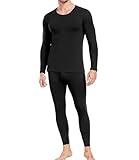 wirarpa Thermounterwäsche Herren Set Baumwolle Leichtgewic Thermowäsche Set Weich Thermounterhemd Thermounterhose Langarmes Unterhemd & Lange Unterhose Schwarz Größe L