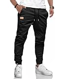 LIUPMWE Herren Hose Chino Cargohose Jogginghose Baumwolle Casual Sporthose Sweatpants Herren mit Taschen Freizeithose Elastische Taille mit Kordelzug,M,Schwarz