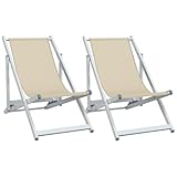 vidaXL Strandstuhl 2 STK., Liegestuhl Klappbar in 3 Positionen Einstellbar, Gartenliege mit Aluminiumgestell, Gartenstuhl Klappstuhl, Creme Aluminium Textilene
