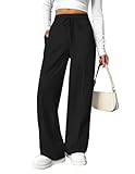 PINSPARK Damen Jogginghose High Waist Sporthose Weites Bein Sweatpants mit elastischem Bund Yogahose Trainingshose Fitness Sweathose Baggy Freizeithose mit Taschen Schwarz S