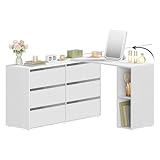 SONGMICS HOME Schminktisch, schnelle werkzeuglose Montage, Kommode, Schrank, mit Regal, nebeneinander oder L-förmig, für Schlafzimmer, Arbeitszimmer, Toolless-Technologie, schneeweiß LTS656W01
