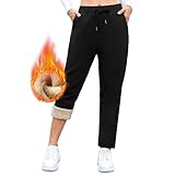 Aisprts Gefütterte Jogginghose Damen, Thermohose Damen Winter, Verdickte Warme Fleecehose Sweathose mit 2 Taschen, Elastischem, Bund Kordelzug, T2 Schwarz, L