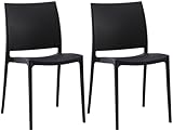CLP 2er-Set Gartenstuhl Meton, stapelbar, pflegeleicht aus Kunststoff, wetterfest & UV-beständig, bis 150 kg belastbar, Farbe:schwarz