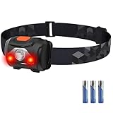 Hosonic Stirnlampe LED Kopflampe Rotlicht Weiß Licht AAA Batterie Headlamp Wasserdicht 4 Modi Headlight Für Kinder Erwachsene Camping Laufen Joggen Angeln