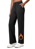 WILLIT Jogginghose Damen Fleece gefütterte Hose Winter Sporthose Warme Yogahose Thermohose Weites Bein Lounge Hose mit Taschen 29' Schwarz M
