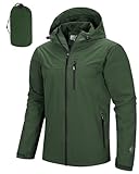 Outdoor Ventures Regenjacke Herren Wasserdicht Atmungsaktiv, Packbar Fahrrad Jacke Leichte Windbreaker zum Freizeit Wandern Camping Dunkelgrün/Schwarz L