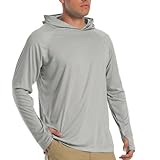 TACVASEN Herren Sonnenschutz Hoodie Sommer Atmungsaktiv Langarmshirts UPF 50+ mit Kapuze, Hell Grau, XL