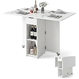 COSTWAY Esstisch klappbar, Küchentisch mit Rollen, Schublade und 2 Ablagefläche, Klapptisch für 2-4 Personen, Esszimmertisch für kleine Räume, Esszimmer, Küche, 120 x 72 x 75 cm (Weiß)