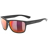 uvex LGL ocean P - Sonnenbrille für Damen und Herren - aus Recyclingmaterial - polarisiert - black matt/red-red - one size