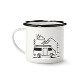 Tchibo Emaille Tasse, Camping Becher, Kaffeetasse mit Henkel, leicht und robust, 380ml, Weiß mit Motiv