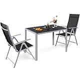 LIFERUN 3-Teiliges Gartenmöbel Set, Aluminium Balkonmöbel Set, 2pcs Verstellbare Hochlehner Klappstühle +110x70cm WPC Wetterfest Rechteckiger Terrassentisch,Essgruppe Sitzgruppe Outdoor, Silber Grau