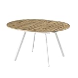 B&D home® runder Design Esstisch Till, ausziehbar 120–150 cm mit Butterfly-Einlage, 4–6 Personen, Tischplatte in Eiche Optik, Metallgestell weiß, moderner Küchentisch/Esszimmertisch
