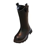 Kinder 𝐋eder Reitstiefel Mädchen Wasserdicht Stiefel mit Reißverschluss rutschfest Gefüttert Schneestiefel Bequeme Einfarbig Thermostiefel Dicke Sohle Winterstiefel (Black, 34 Big Kids)