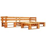 vidaXL Holz Garten Palettensofa 4-TLG. Sofagarnitur Sitzgarnitur Ecksofa Gartensofa Lounge Gartenmöbel Gartenset Palettenmöbel In/Outdoor Honigbraun