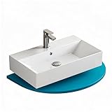 Aqua Bagno Waschbecken 60 cm eckig, Keramik Aufsatzwaschbecken & Hängewaschbecken, dünner Rand, mit Hahnloch & Überlauf, Weiß, Wandmontage, Badezimmer & Gäste-WC