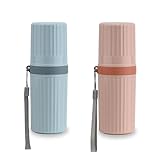 YoHyien 2 Stück Reise Zahnputzbecher, Wasserdicht Reisen Zahnbürsten Etui, Tragbar Zahnbürste Reiseetui, Travel Toothbrush Case, Zahnbürsten Box für Geschäftsreise, Schule, Camping (Blau + Rosa)