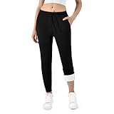 Ipletix Damen-Thermohose, gefütterte Fleece-Thermohose mit 2 Taschen, Dicke, warme Jogginghose mit Kordelzug, Dicke Winterhose für Freizeit, Fitnessstudio und Jogging Schwarz 1 Pack M