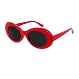 Fumwase Sonnenbrille oval rund dick Retro Vintage Damen Herren, rot