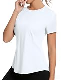 iWoo Sport Oberteile Damen Kurzarm Sport Tshirt Damen Fitness, Kurzarmshirt Workout Tops UPF50+(Weiß,M)