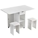 eslohnt Essgruppen 120x70x76cm, klappbarer Klapptisch mit 2 Lederstühlen,Ablageflächen und Schubladen und 6 feststellbaren Rädern für kompakte Küchen Esszimmer